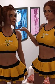 Two 3D Redhead Babes In Sexy Little Cheer Outfits
