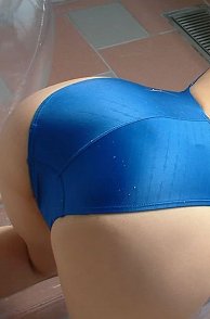 Blue Swimsuit Asian On All Fours Pic