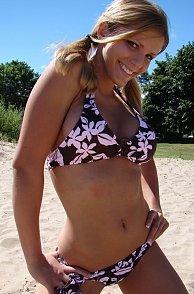 Pigtails Coed Karen Bikini Teasing At The Beach