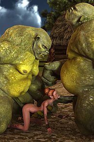 Two Giant Trolls Fucking A Tiny Gal