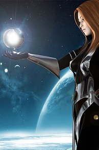 Sexy Redhead Sorceress Controlling Worlds In Palm Of Hand