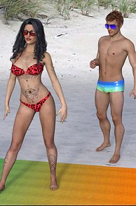 Tattooed 3D Lady And Friend Screw A Guy On The Beach