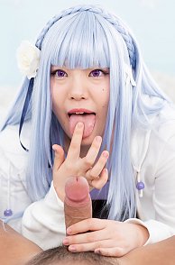 Purple Eyes Japanese Cosplayer Natsumi Plays With Dick