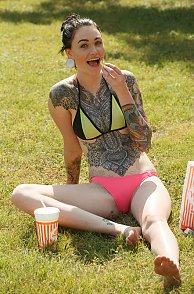 Tattooed Bikini Gal At The Park