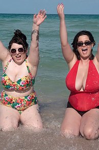 Two Swimsuit Big Girls Frolic In The Water