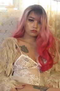 Tattooed Asian Gal Teasing In Lacey White Lingerie Clips