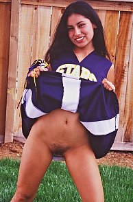 Latina Teen Cheerleader In The Backyard Flashing And Spreading