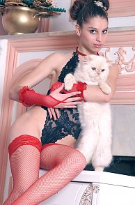 Naughty Girl Tasha and Her Cute Pussy Strips Lingerie and Stockings