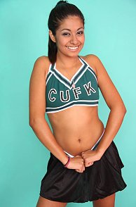 Sweet Coed Latina In Her Cheer Uniform