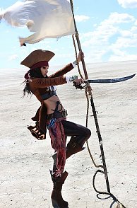 Sexy Pirate Cosplay Babe Teasing Outdoors