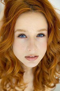 Blue Eyes Redhead With Freckles Lila Rouge Teasing In Stockings