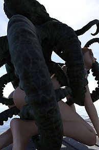 Triple Penetration By 3D Octopus Tentacles On The Dock
